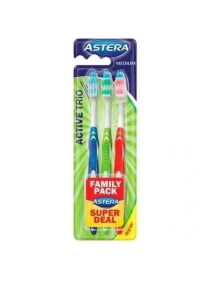 فرشاة اسنان اكتيف تيربو شعيرات متوسطة النعومة  - 3 قطع